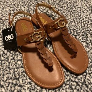 Brown slingback thong sandals